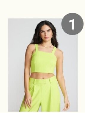 New York & Company Bright Lime Square Neck Crop Top